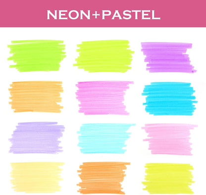 WRITECH Retractable Highlighters Assorted Colors: Chisel Tip Click Aesthetic Highlighter Marker Pens Pack Multi Colored Ink No Bleed Smear for Highlighting Journaling (12ct Neon+Pastel)