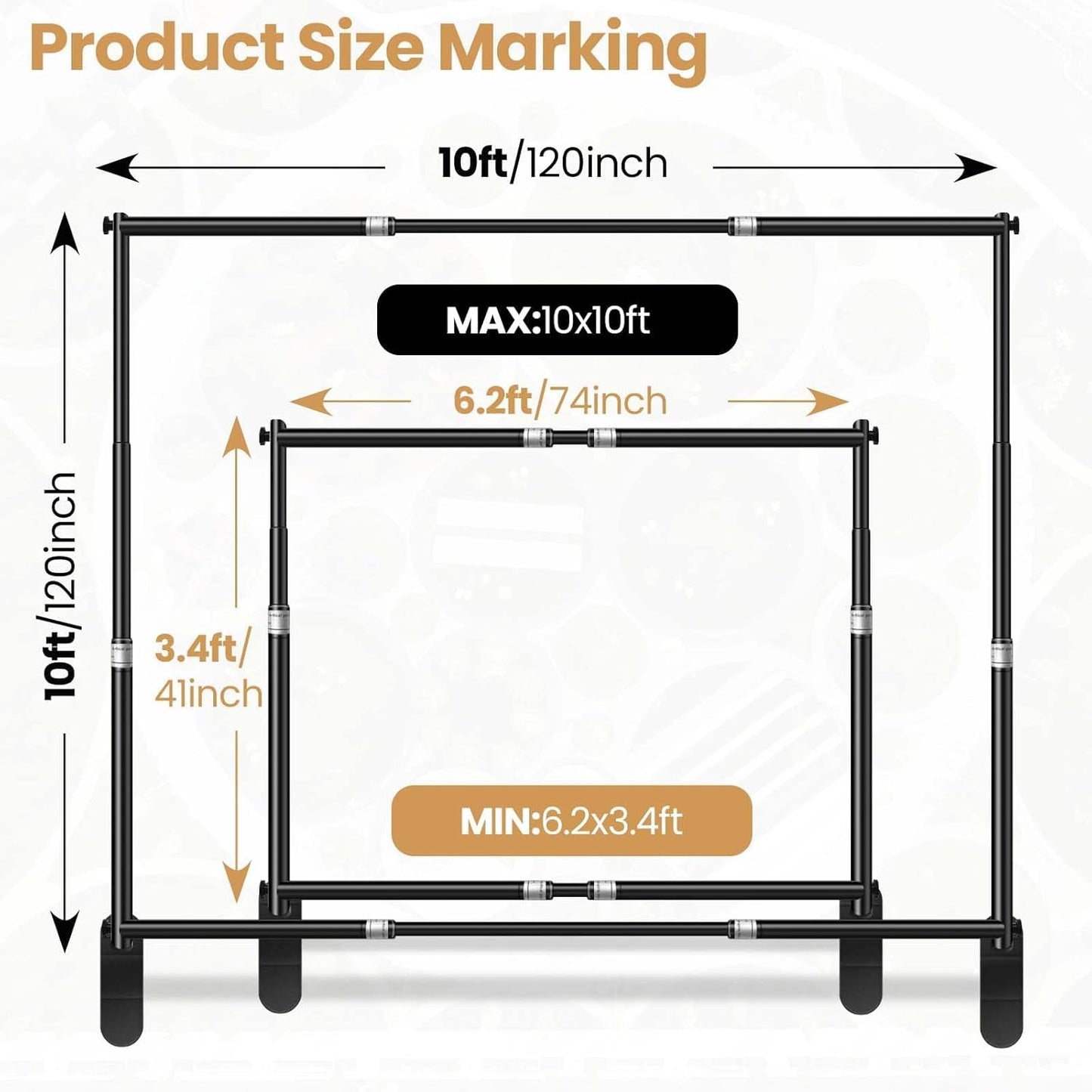 Jiang&Rong 10x10ft Heavy Duty Backdrop Stand Kit - Adjustable Step and Repeat Photo Banner Stand for Photography, Trade Shows, Photo Booths, Events(Black)