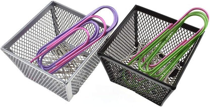 HAHIYO Stackable Paper Clip Mesh Holder Cup 2.2" Height 4 Pack Sturdy Paperclip Holder Container for Desk Drawer Organizer Collection for Home Office School Black Silver Soft Foam Feet No Sharp Edges