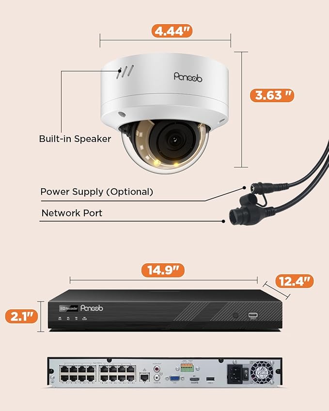16 Channel PoE Security Camera System, 16Pcs 5MP Wired IK10 Vandal Dome Camera Outdoor, Human Detection, Smart Color Night Vision, 2 Way Audio, 4K NVR 4TB HDD for 24-7 Recording, PD54Y1616-5M
