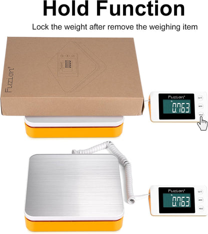 Fuzion Shipping Scale - Digital Postal Scale 110LB x 0.1oz, Large LCD Display, 5 Units, Scale for Packages, Postage - Dual Power Supply (Batteries & Adapter)