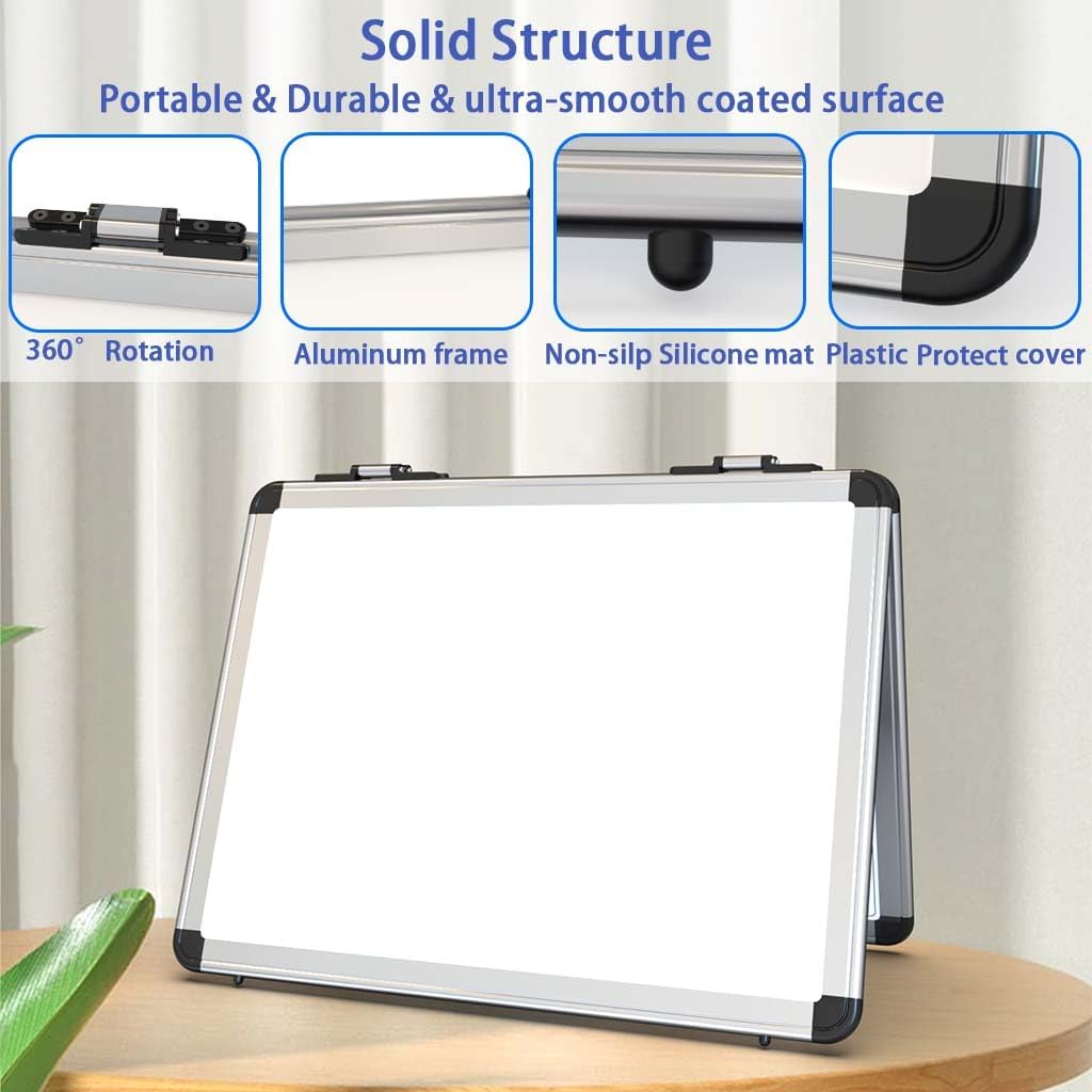 4 Sided Foldable Whiteboards Calendar, 17"x13" Desktop Whiteboard, Integrating with Monthly and Weekly Planner, Multi-Functional Whiteboard Suitable for Home, School and Office.