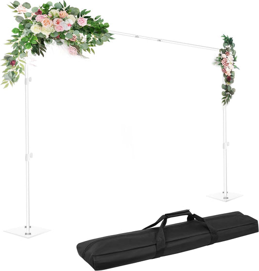 EMART Backdrop Stand, 8.5x10ft Width Adjustable Photography Background Support Poles with Heavy Duty Flat Base, Photo Metal Steel Pipe and Drape Frame Kit for Parties Birthday Wedding - White