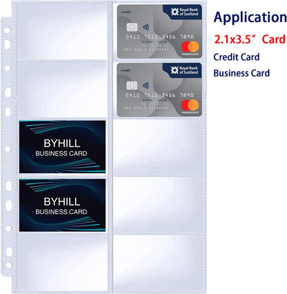 30 Pack 600 Pockets Business Card Sleeves Binder Sheets, Ultra-Clear Business Card Pages for 2/3/4 Ring Binder, Double Sided 10 Pocket Credit Card Pages