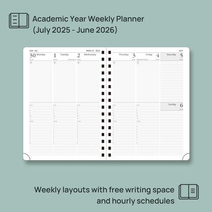 POPRUN Academic Planner 2025-2026 (July 2025-June 2026), Daily Weekly and Monthly Appointment Book (Wirebound Hard Cover - 6.25'' x 8.5'') with Hourly Time Slots, Tabs, 100 GSM - Violet