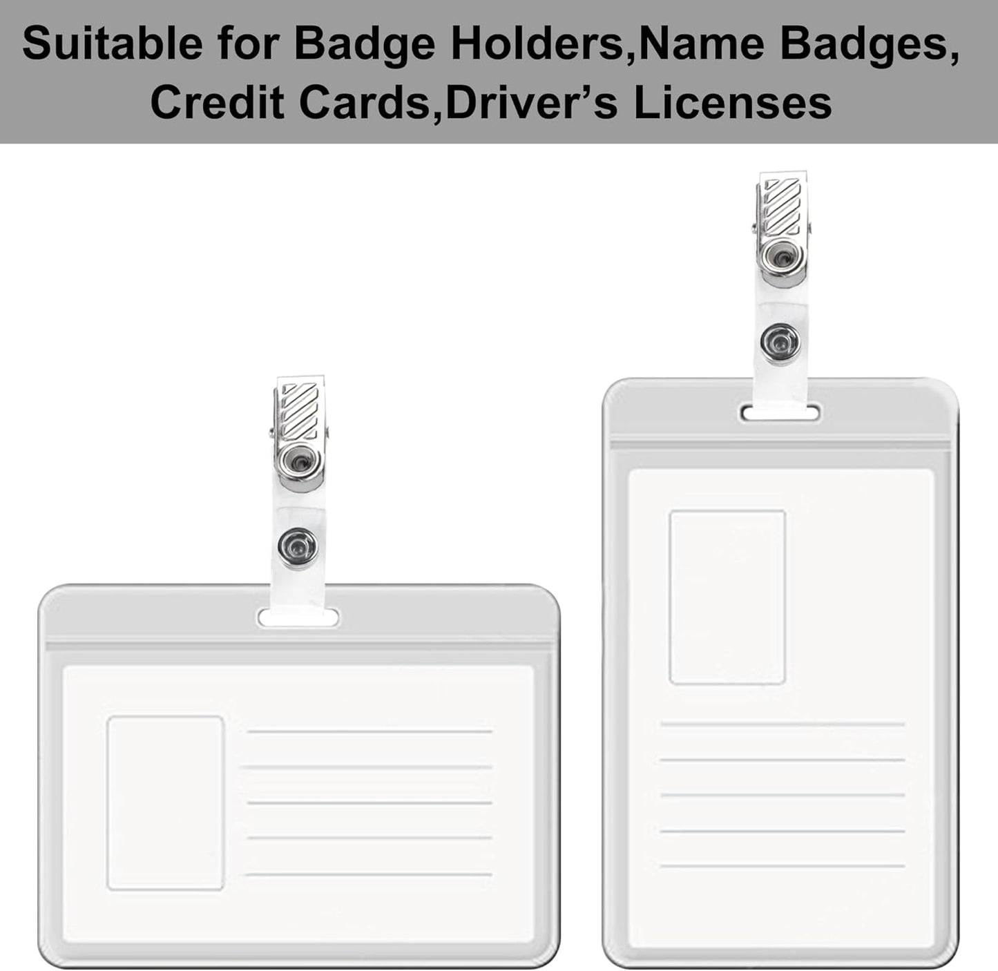 Happy Trees 50 Pcs Metal Badge Clips with Clear PVC Straps, ID Holder Clip for Badge Holders, Name Tags, ID Cards, Work Badges