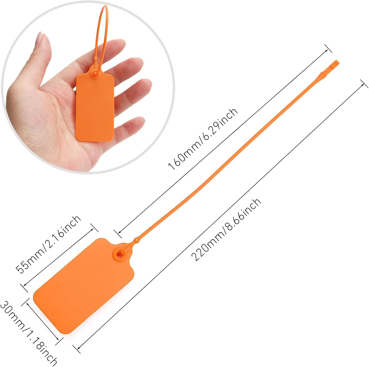 50 Orange Blank Plastic Tags for Labeling Waterproof Hanging Labels Writable Tags Seal Plastic Marking Label for Clothes Bags Keys Inventory with One Marker Pen