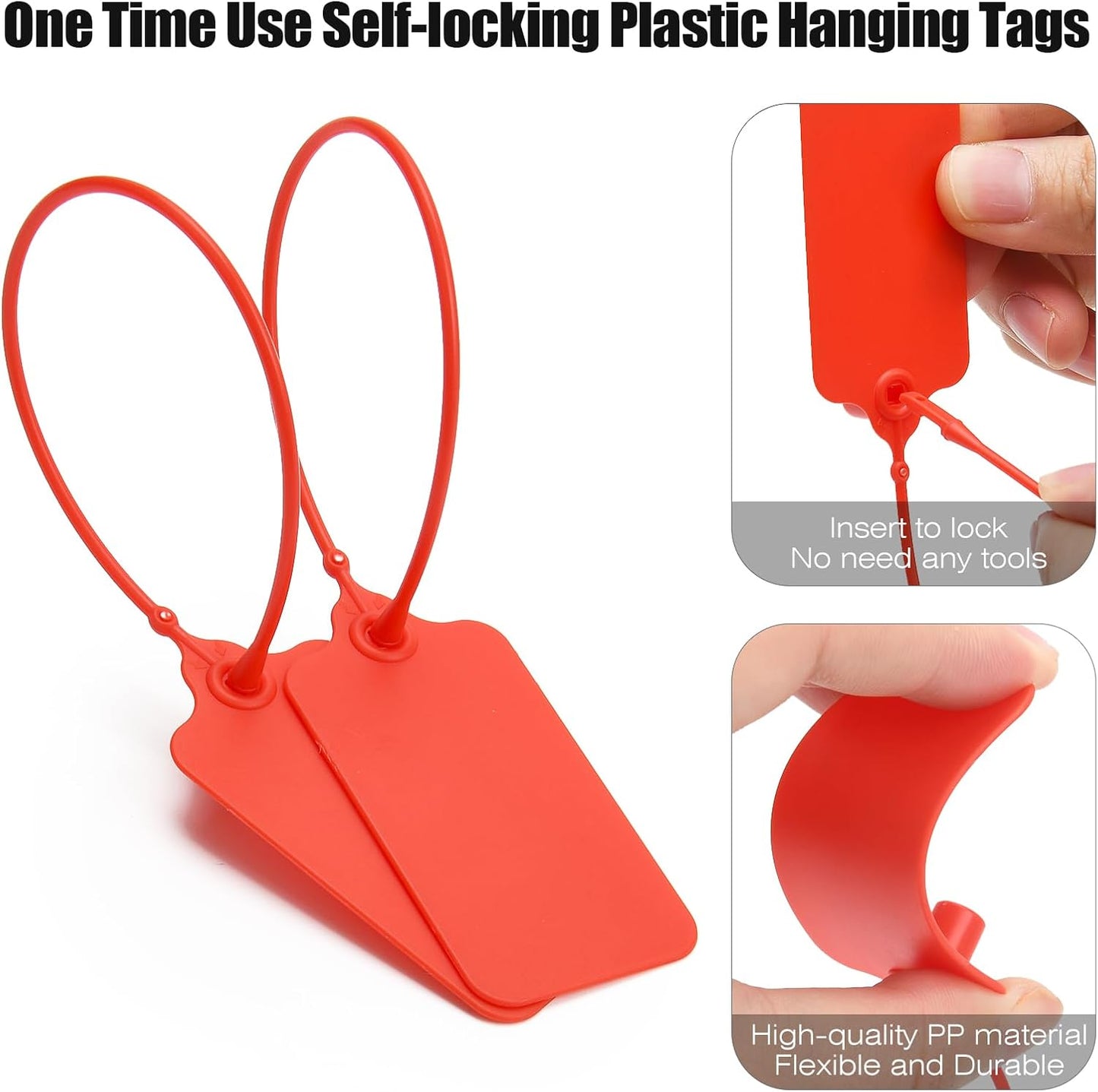 100 Red Blank Plastic Tags for Labeling Waterproof Hanging Labels Writable Tags Seal Plastic Marking Label for Clothes Bags Keys Inventory with One Marker Pen