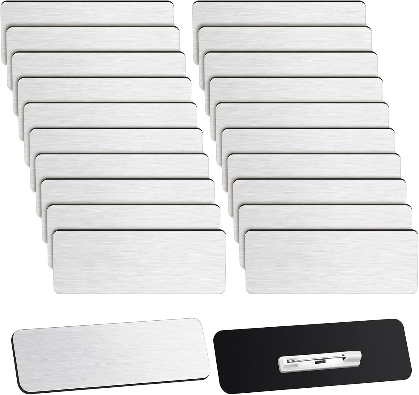 Breling 100 Pieces Name Tags with Pins 1 x 3 Inches Blank Name Tags Reusable ID Badge Holders with Clip for Office Workers Students Employee Custom(Silver and Black)
