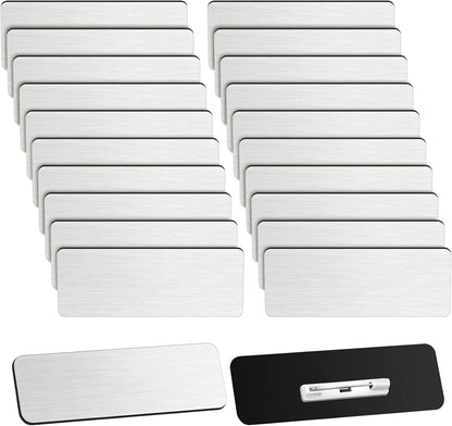 Breling 100 Pieces Name Tags with Pins 1 x 3 Inches Blank Name Tags Reusable ID Badge Holders with Clip for Office Workers Students Employee Custom(Silver and Black)