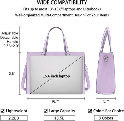 Laptop Bag for Women Waterproof Lightweight Leather 15.6 Inch Computer Tote Bag Business Office Briefcase Large Capacity Handbag Shoulder Bag Professional Office Work Bag Purple