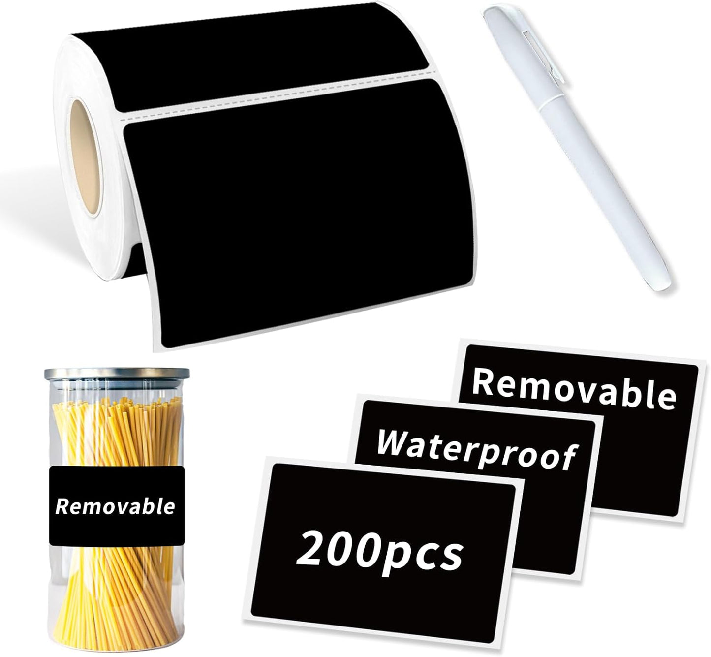 Starboling Chalkboard Labels,200 Pcs 3x2inch Square Label Chalk Stickers with White Chalk Marker,Reusable Waterproof Blackboard Stickers,for Jars,Bottles,Storage Bins