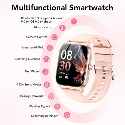 Smart Watch for Men Women, 1.85" HD Fitness Tracker with Bluetooth Calls/AI Voice Control, IP68 Waterproof, 115+Sports Modes, 24/7 Heart Rate/Sleep Fitness Watch Compatible with iOS/Android , Pink