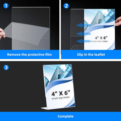 6 Pack Slanted Back Acrylic Sign Holders 4x6 for Business & Store, Tabletop Vertical Sign Holder with Anti-Slip Pads Clear Display Stand, for Menus Flyers Documents Office Restaurants Party Decoration