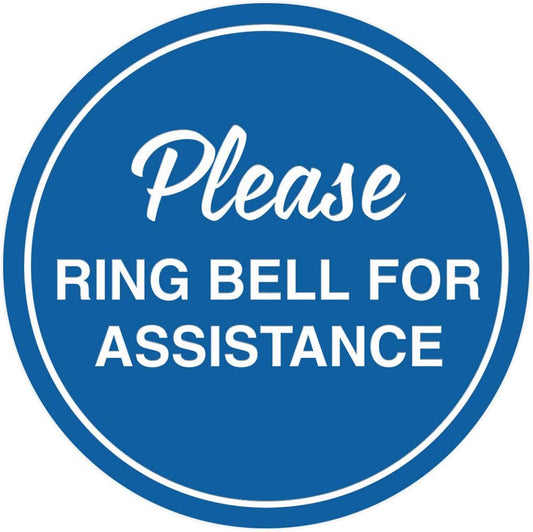 Signs ByLITA Circle Please Ring Bell For Assistance Wall or Door Sign | Easy Installation | Front Desk Reception Sign (Blue) - Large (1 Pack)