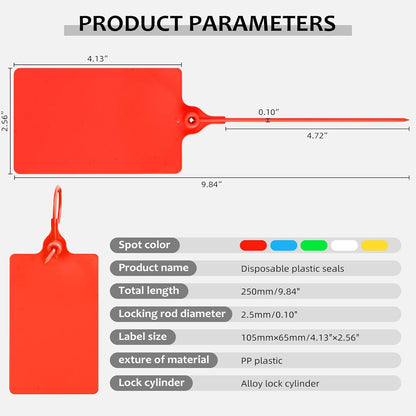 100 Plastic Waterproof Shipping Tags - Writable Marker Ties, Hanging Security Tamper Seals for Labeling and Storage - With One Marker Pen (Red)
