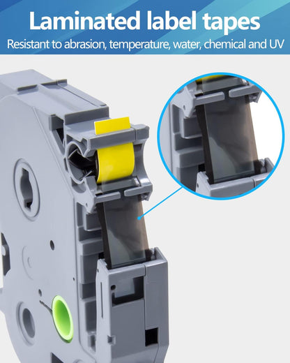 Weemay 3 Pack TZe-621 Compatible for Brother P-Touch Label Tape 9mm 0.35 Black on Yellow TZe TZ Tape TZ-621 TZ621 TZe621 3/8 Label for PTouch PTD210 PTD220 PTH110BP PTD410 PTD600 Printer