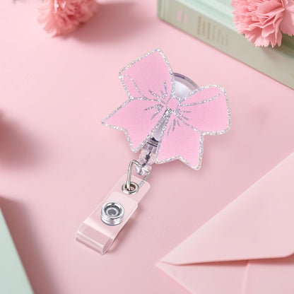 Cute Badge Reel, Pink Bow Badge Holder, Nurse Name Badge Reel with Retractable Clip, Medical Worker ID Card Holders, Pediatric Nursing Accessories for Nurse Doctor Student Teacher Office