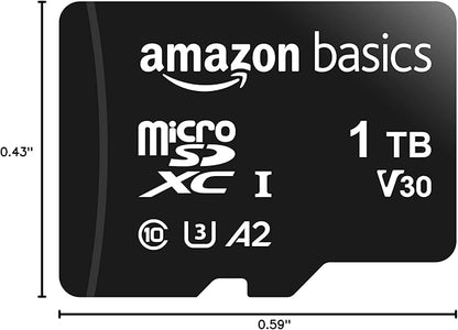 Amazon Basics microSDXC Memory Card with Full Size Adapter, A2, U3, Read Speed up to 100 MB/s, 1 Tb, Black