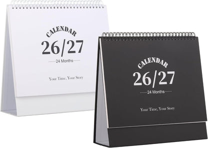 Desk Calendar 2026-2027, 2 Years Calendar Runs from Jan. 2026 until Dec 2027, Table Monthly Planner with Stickers for Home,Office,School Organization(L-Black+White,9.8" x 9.6")