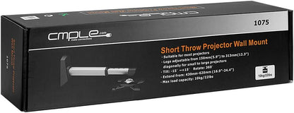 Cmple - Aluminum Short Throw Projector Wall Mount, Tilt & 360 Degree Swivel Wall Projector Bracket Mount with Telescopic Slide for LCD LED Projectors - Max 22lbs (Silver/Black)