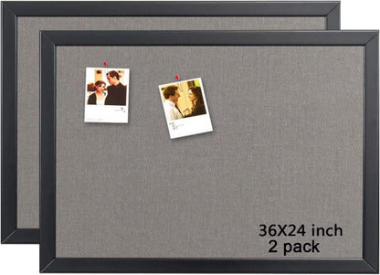 Gideal Cork Board Bulletin Board, 24 x 36 Inch Cork Boards for Walls, Large Cork Board for Office, School & Home with Imported Solid Wood Frame and Grey Canvas, Wall Mounted Notice Boards, 2 Pack