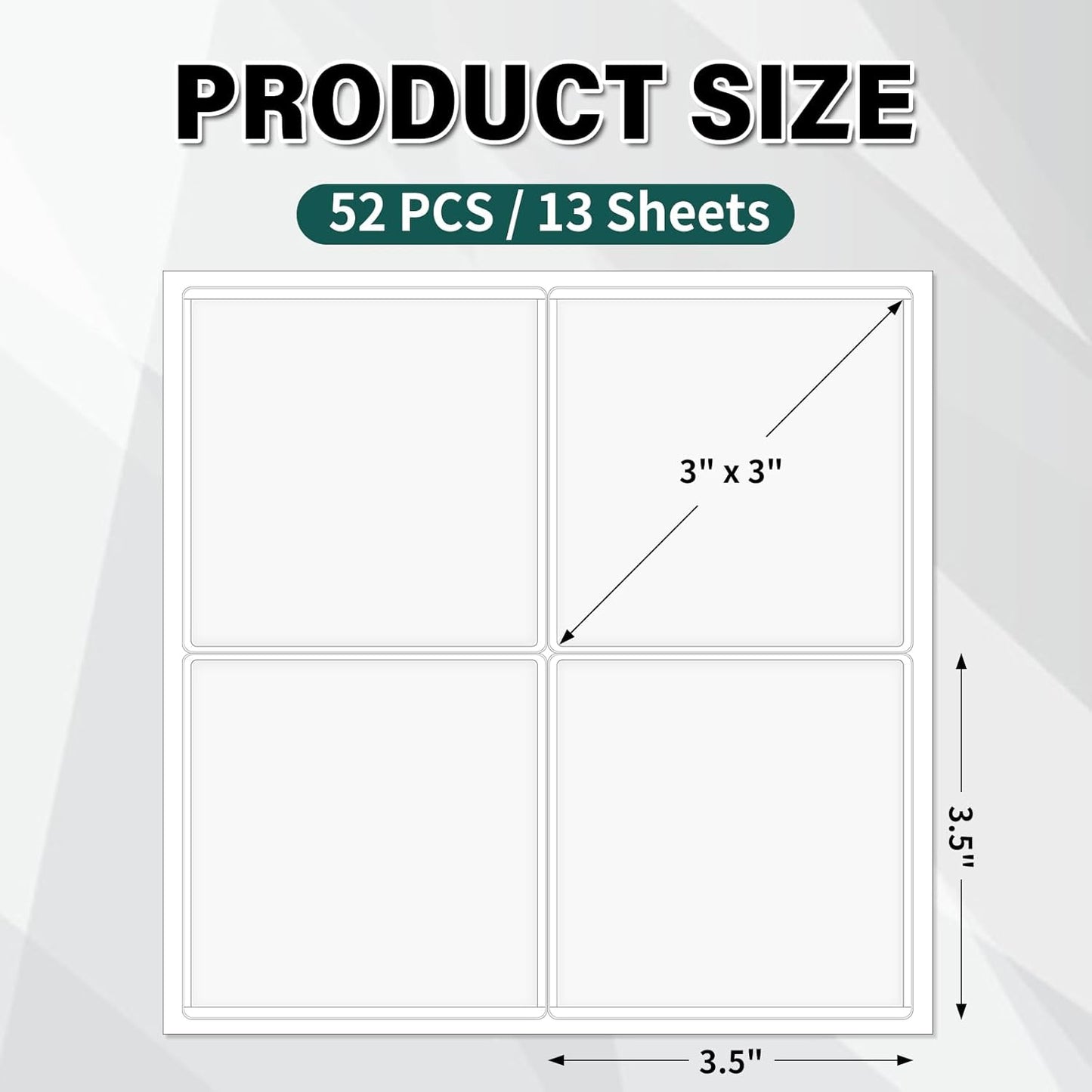 52 Pack Clear Adhesive 3" x 3" Index Card Pockets With Top Open, Plastic Card Sleeves Index Card Holder for Organizing Storage Bins, Library Cards, Notes, Drawer
