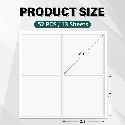 52 Pack Clear Adhesive 3" x 3" Index Card Pockets With Top Open, Plastic Card Sleeves Index Card Holder for Organizing Storage Bins, Library Cards, Notes, Drawer
