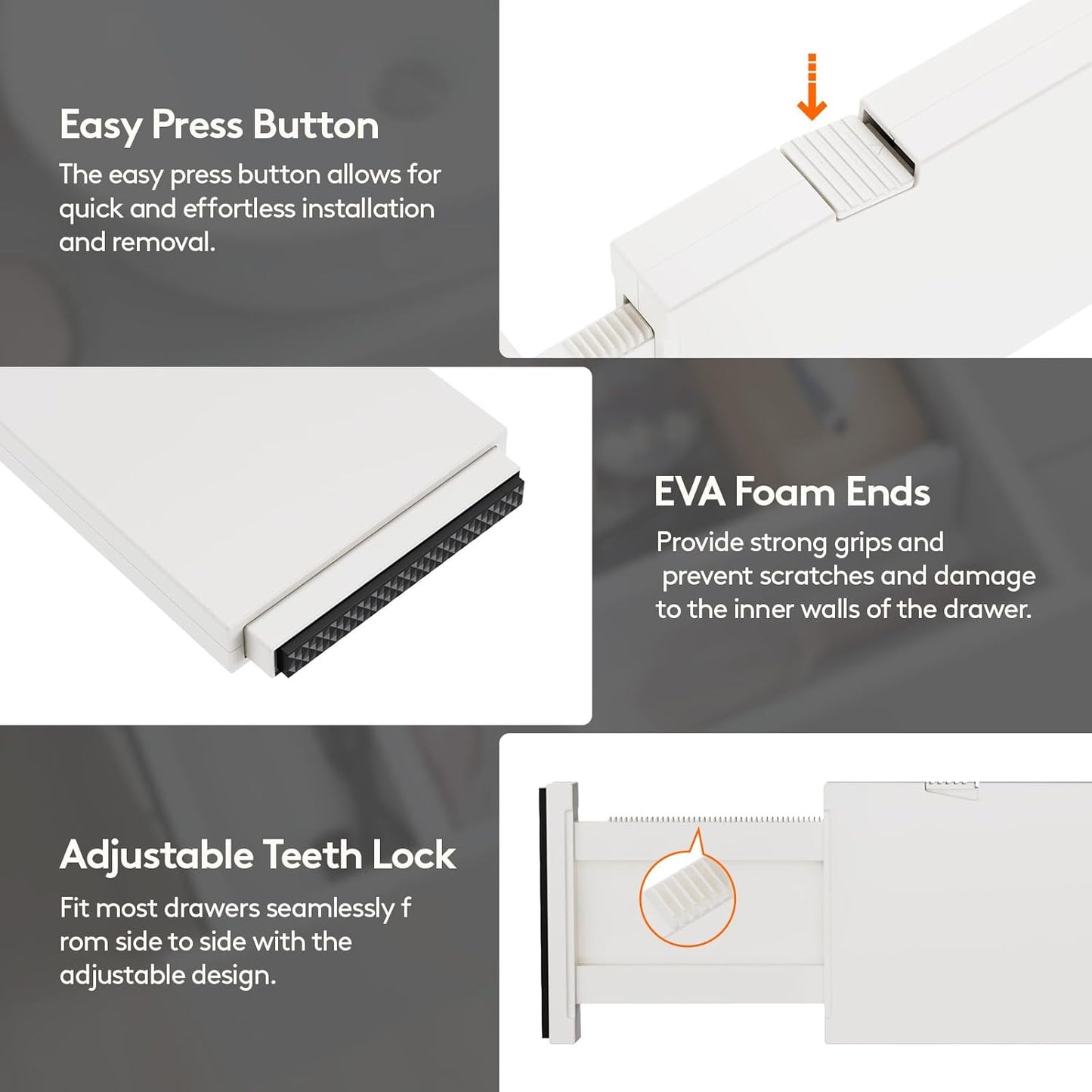 Lifewit 6 Pack Drawer Dividers 4" High, 11-17" Adjustable Drawer Organizers for Clothes, Expandable Dresser Separators in Bedroom/Bathroom/Kitchen/Fridge/Office Organization and Storage, Beige