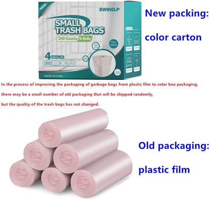 SWIHELP Trash Bags, 4 Gallon / 15 Liters Small Garbage Bags for Office, Kitchen,Bedroom Waste Bin,Colorful Portable Strong Rubbish Bags,Wastebasket Bags 240 Counts