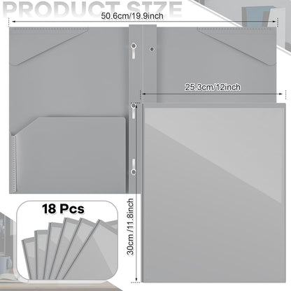 Henoyso 18 Pcs Plastic Folder with Clear Front Pocket and 3 Prong Plastic Folders with Card Slot Pocket Folders with Prongs for School Office (Gray)