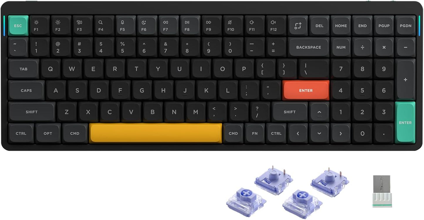 nuphy Air96 V2 Wireless Mechanical Keyboard,100 Keys RGB Backlit Keyboard,Supports Bluetooth 5.1,2.4G and Wired Connection,for PC/Laptop/Windows/Mac -Black Gateron Wisteria Switch