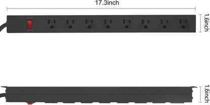 2Pack Metal 8 Outlet Mountable Power Strip, Wall Mount Outlet Heavy Duty, Wide Spaced Commercial Shop Power Strip with Switch, 10 FT SJT 14AWG Power Cord.