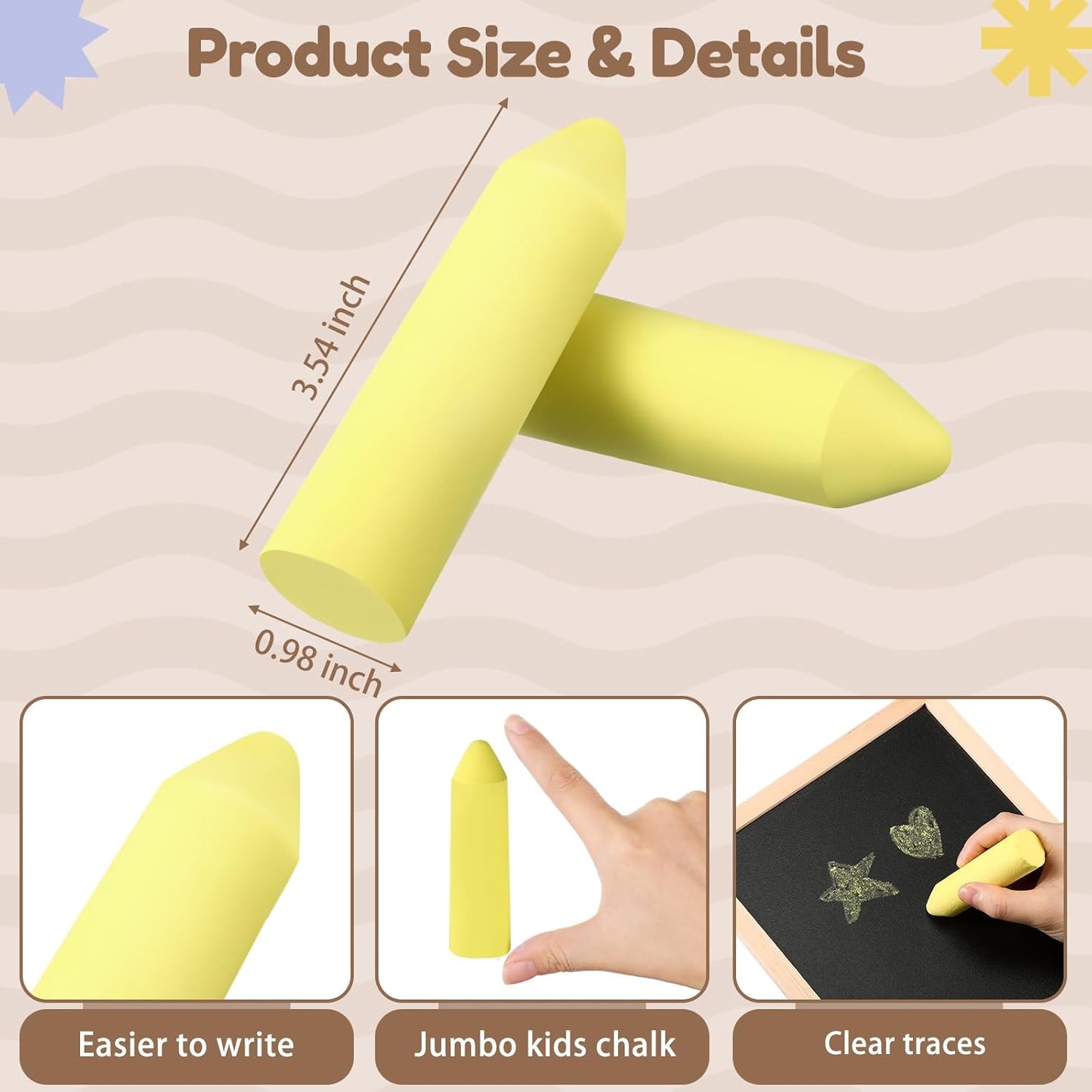 Fulmoon 40 Pcs Jumbo Sidewalk Chalk for Kids Outdoor Art Non Toxic Large Washable Street Chalk for Adults Drawing Painting Classroom(Yellow,Sharp Style)