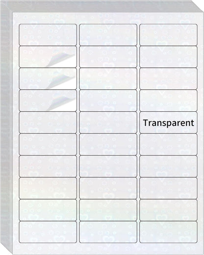 STARLIBOO Transparent Stickers Labels -1" x 2-5/8" Clear Address Labels Mailing Stickers for Laser/Inkjet Printer 8.5"×11"- 20 Sheet (Clear Holographic Heart)
