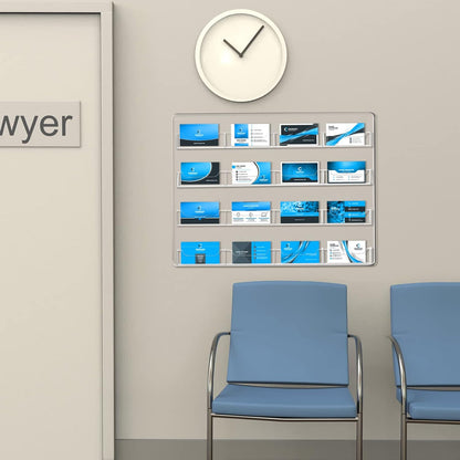 Hillban Acrylic Business Card Holder Wall Mount Clear Sticker Display Rack Multiple Card Holders Clear Acrylic Organizing Sticker Display Stand Pre Drilled(16 Pockets)