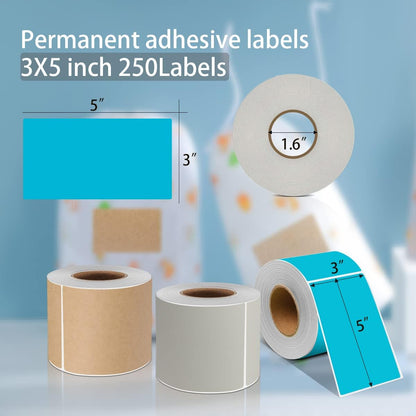 PARLAIM 3" x 5" Rectangle Adhesive Color Code Stickers,250 per Dispenser Box Roll Square Label Inventory Stickers Teal