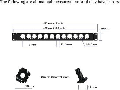 Harrisen 2PCS Hinged Rack Panel，1U12D XLR HDMI Audio Rack Mount Panel for 19 inches Audio Enclosure Server Computer Equipment Studio