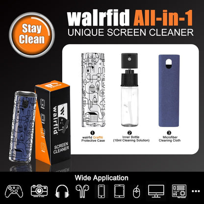 walrfid Car Screen Cleaner Spray and Wipe, Laptop Touchscreen Mist Cleaning Kit for Electronics Computer, iPad, Cellphone, MacBook, TV, Monitor, Tablet Display, with Black Graffiti Case - Dark Blue