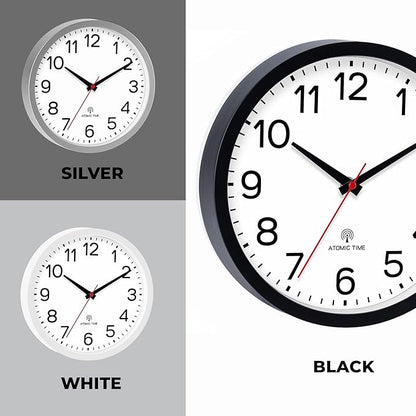 AKCISOT Atomic 10 Inch Wall Clock Analog Clocks for Indoor Kitchen-Silent Battery Operated Clock for Bedroom Office Classroom Living Room(White)