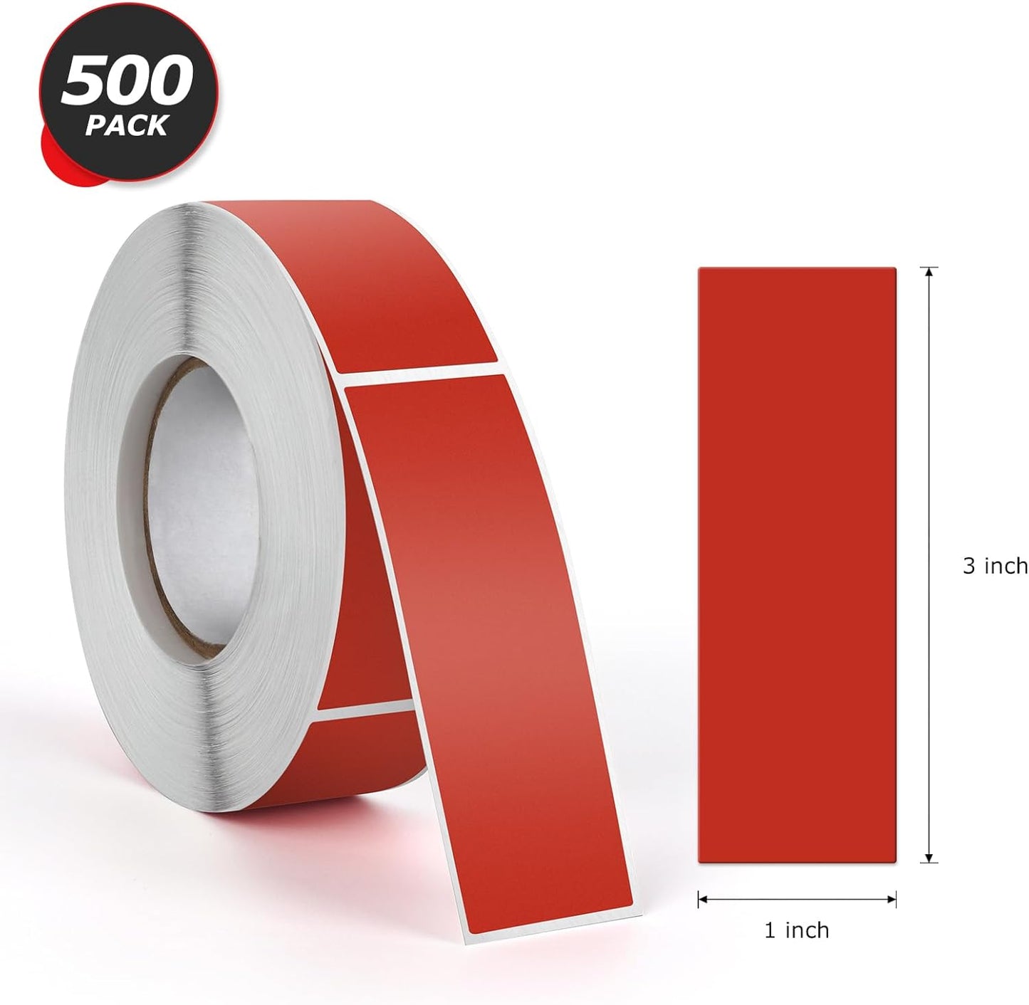 Red Rectangle Stickers 3 x 1 Inch Color Coding Labels Vinyl Roll Self-Adhesive Waterproof Removable 500 PCS