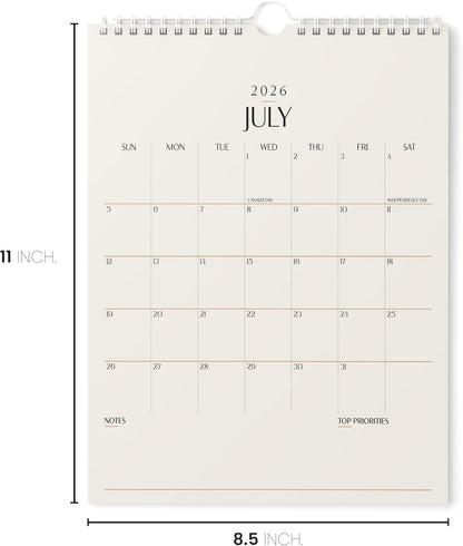 Karto Wall Calendar 2025-2026 - Vertical 8.5x11 inch July 2025 to December 2026 - Boost Your Productivity and Easy Planning with the Aesthetic Monthly Calendar - Beige