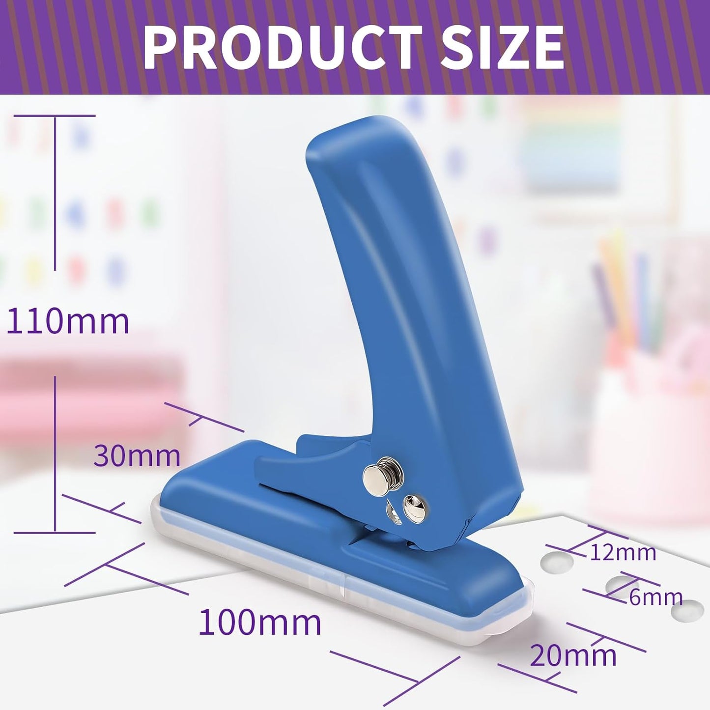 Single Hole Punch, 40 Sheets Punch Capacity, Kaluofan Hole Puncher Single, Small Hole Punch with Non-Slip Removable Base, One Hole Puncher for Crafts, Scrapbooks, Paper, Chipboard (Bule)