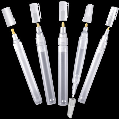 Set of 5 Empty Refill Paint Markers Blank Refillable Paint Pens Empty Refillable Marker for Painting, Transparent Pen Tube, Fill with Your Own Art Acrylic, Oil and Watercolor