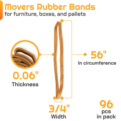 IDL Packaging 56" Strong, Elastic & Flexible Rubber Bands, Pack of 96, Beige - 2X Elasticity, 80% Natural Rubber - Extra Strong Mover Bands for Furniture, Boxes, Moving Blankets