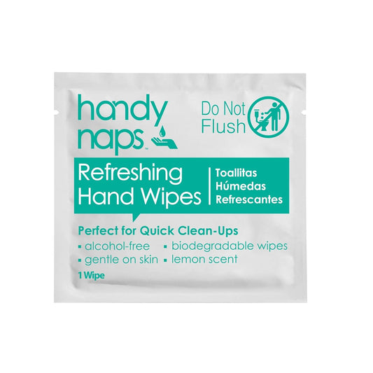 Handynaps Alcohol-Free Hand Wipes With Fresh Lemon Scent, Gentle On The Skin - Box of 100 Individually Wrapped Wipes For Adults and Kids, Travel Essentials