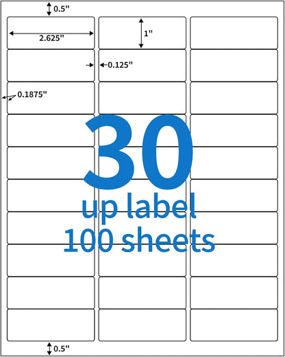 BESTEASY 30-up 100 Sheets 1" X 2-5/8" Address Shipping Labels for Laser and Inkjet Printers, FBA Product Labels (3000 Labels)