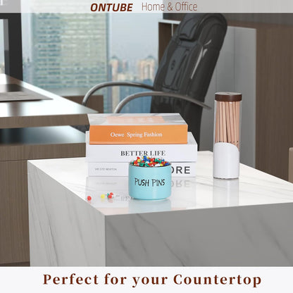 Ceramic Push Pins Holder, Paper Clips Dispenser Organizer for Desk and Binder Clips Holders Container for Office School Home Supplies 3.4Inch, Turquoise