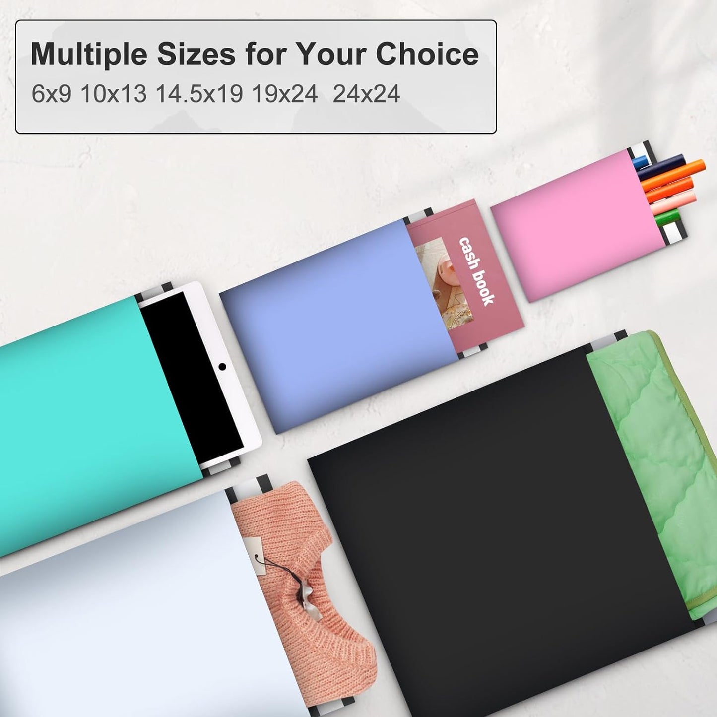 Large Poly Mailers 24x24 Inch 50 Pcs, Extra Large Shipping Bags for Clothing with Self-Sealing Tear-Resistant, Waterproof Poly Bags, Mailing Envelopes for Small Business (Black)