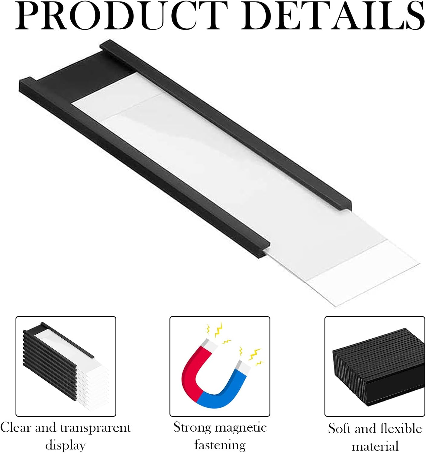 50 PCS Magnetic Data Card Holders 1 x 2 Inch Magnetic Label Holder Magnetic Labels with 50 Magnets and 50 Cards Magnetic Sign Holder for Metal Shelving, Metal Racks, Metal Mailboxes